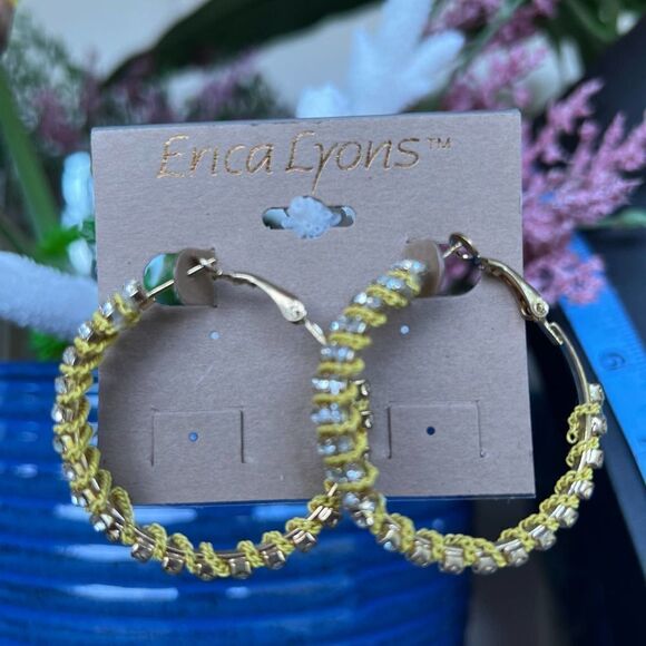 Yellow Chain Wrapped Hoops Erica Lyons Earrings $16ea / 3 for $25 - Picture 2 of 9